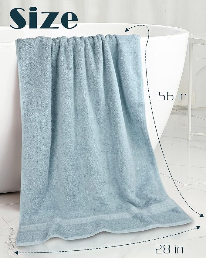 Cleanbear Cotton Bath Towels, 2-Pack, 2 Colors, 55 x 27.5 Inches | Ultra Soft Shower Towels for Daily Use 500GSM Medium Weight, Large Bathroom Towel Set (Light-Gray & Light-Green)