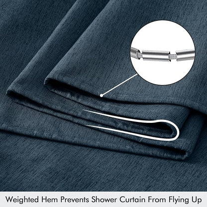 ANRODUO Navy Blue Linen Textured Fabric Shower Curtain Set - W72xL84 | Farmhouse Shower Curtain with 12 Metal Hooks, Waterproof Heavy Duty, Button Hole Design, Machine Washable for Bathroom