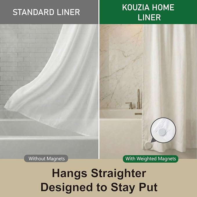 Waterproof Fabric Shower Curtain Liner, TPU Coated, PEVA-Free & Odorless, Hotel Quality, 3 Magnets, Rust-Proof Metal Grommets, Machine Washable, White, 36x72 Inch