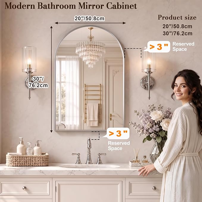 FKWin Medicine Cabinet Mirror for Bathrooms, Wall Mount Storage 20x30 inch | Bathroom Mirror with Storage, Modern Bathroom Style, Adjustable Shelves, Reversible Door, Space-Saving Design