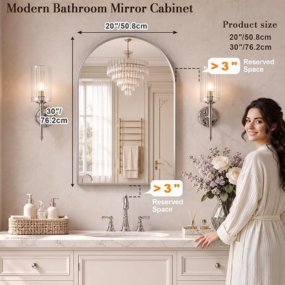 FKWin Medicine Cabinet Mirror for Bathrooms, Wall Mount Storage 20x30 inch | Bathroom Mirror with Storage, Modern Bathroom Style, Adjustable Shelves, Reversible Door, Space-Saving Design