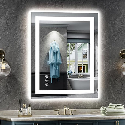 24x32 Inch LED Bathroom Mirror with Lights, Backlit & Front Lit, Anti-Fog Lighted Bathroom Vanity Mirror for Wall, Memory Function, Dimmable, HD Tempered Glass, Shatter-Proof