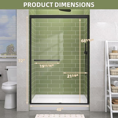 GETPRO Sliding Shower Door 44-48 in. W x 72 in. H Semi-Frameless Bypasss Double Sliding Glass Shower Doors,1/4 inch Clear Tempered Glass Door for Walk-in Shower Matte Black