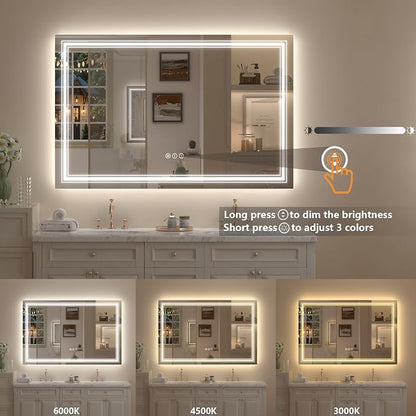 60x28 LED Bathroom Mirror | Dimmable, Backlit and Front Lighted Vanity Mirror, Anti-Fog, Shatterproof, Memory, ETL Listed (Horizontal/Vertical)