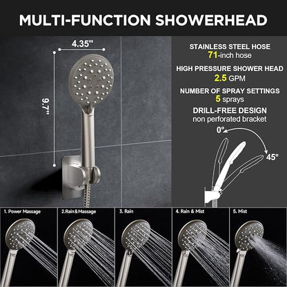 Veken Starlight 11.8" High Pressure Shower Head with Handheld, Easy Install | Handheld Shower with Multi Spray Modes, Rainfall Combo with 15" Metal Extension Arm, Detachable Dual Shower, Bathroom Decor