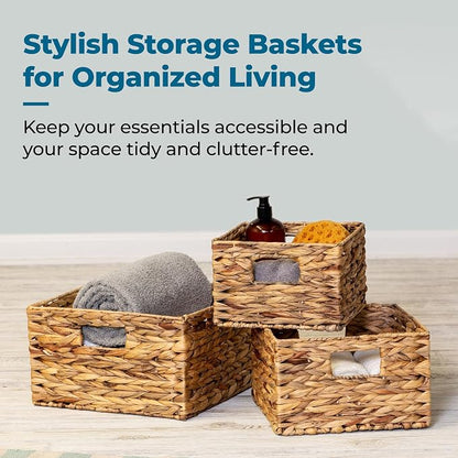 Honey-Can-Do Banana Leaf Storage Baskets, Water Hyacinth Woven Basket, Decorative Baskets-Shelves, Basket-Gifts, Closet, Pantry & Home Organization, Set of 3, Multi-Size, 9" Lx9" Wx6" H (Pack of 3)