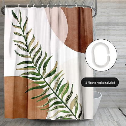 Americanflat 71x74 Boho Shower Curtain - Water-Resistant Long Shower Curtain with Durable Metal Grommets and 12 Hooks - 100% Polyester - Terracotta, Forest Green, Olive Green, Cream and Soft Pink