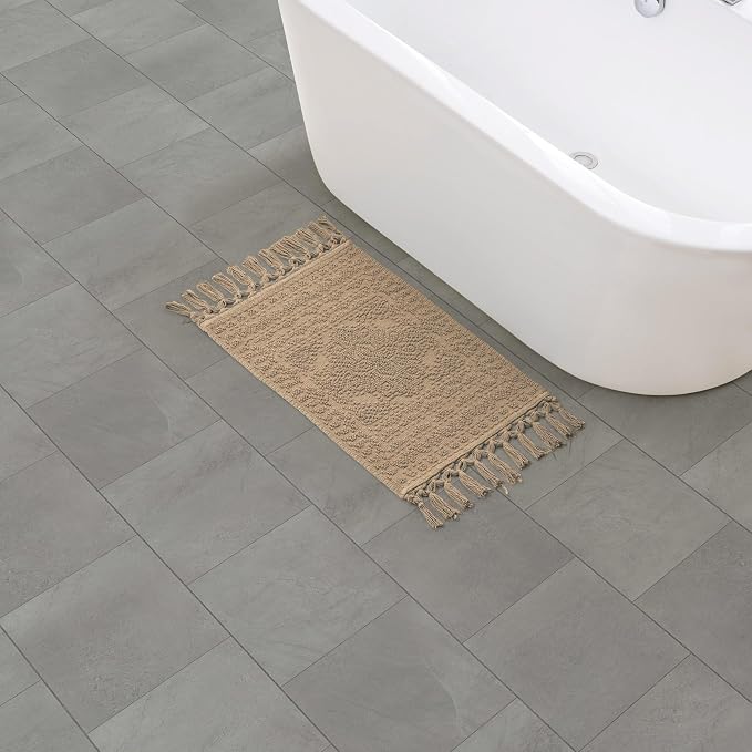 French Connection Nellore Bathroom Rugs, Woven and Beaded Bathroom Mats, Durable Bath Rugs, Thick Bath Mats for Bathroom and Shower Rugs, 17" x 28", Taupe