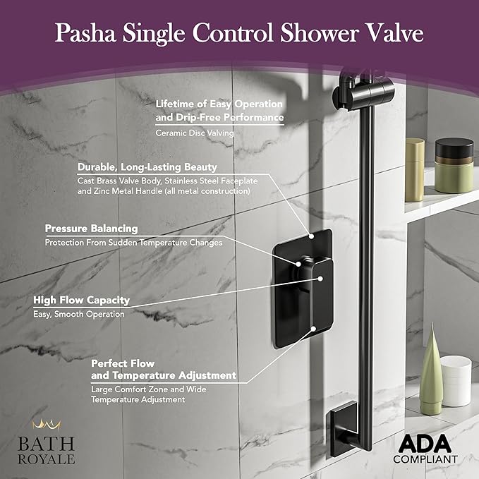 Bath Royale Pasha Pressure Balancing Shower Valve - All Metal, Anti-Scald, Brushed Gold