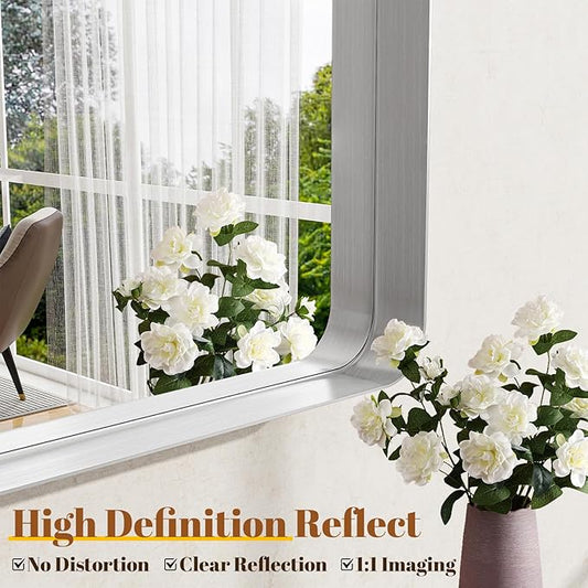 Bathroom Mirrors for Over Sink 24 x 32 Inch Rectangle Bathroom Vanity Mirror with Rounded Corner Bathroom Mirror for Wall for Living Room Bedroom Entryway Silver