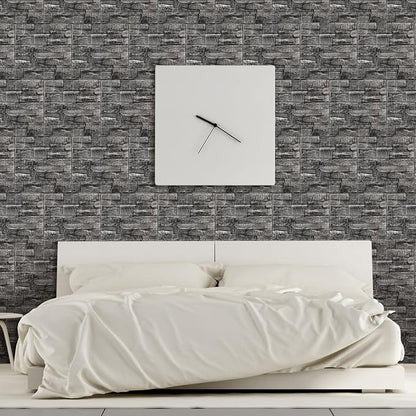 30 Pcs 3D Wall Panels Peel and Stick Wallpaper Foam, Grey Stone | Faux Brick Stone Tiles, Covering 28.8-48.4 Sq ft, Self Adhesive Waterproof Panels for Bedroom Living Room Kitchen Walls