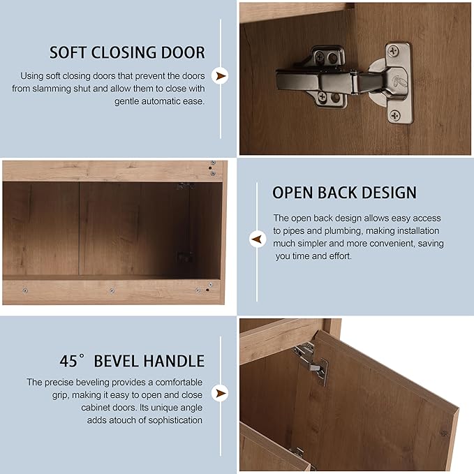 60" Floating Bathroom Vanity,60 Inch Bathroom Vanity Without Top Sink,Modern Floating Vanity Cabinet,Brown Wall Mounted Cabinet with Soft Closing Doors,Plywood(Sink Basin Not Included)