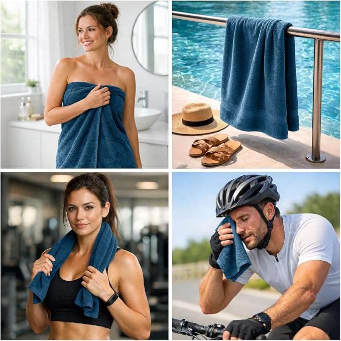 DAN RIVER 8 Piece Luxury Bath Towels for Bathroom, Towel Set, Blue Opal | 2 Bath towels, 2 Hand towels, and 4 Wash Cloths, 600 GSM 100% Ring Spun Cotton, Highly Absorbent, Gym, Hotel, guest, and Spa