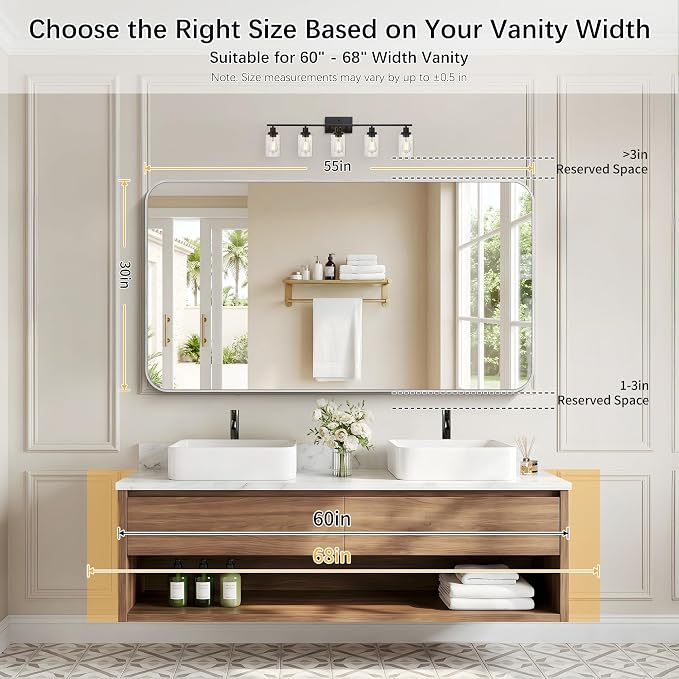 DESBING 55"x30" Bathroom Mirror for Over Sink, Silver Framed Wall Mirror | High-Definition Shatterproof Vanity Mirror with Rounded Corner for Bedroom Living Room Entryway Horizontally or Vertically