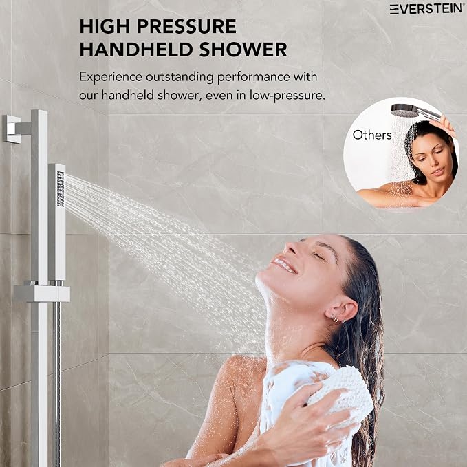 10" High-Pressure Rainfall Shower Faucet with Handheld Spray, Wall Mount Dual Shower Head System with Slide Bar (Polished Chrome)