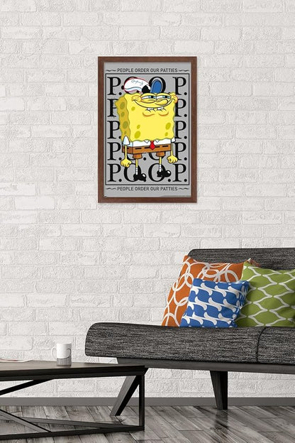 Trends International Nickelodeon Spongebob - P.O.O.P. Wall Poster, 22.4L x 14.7W, Mahogany Framed Version