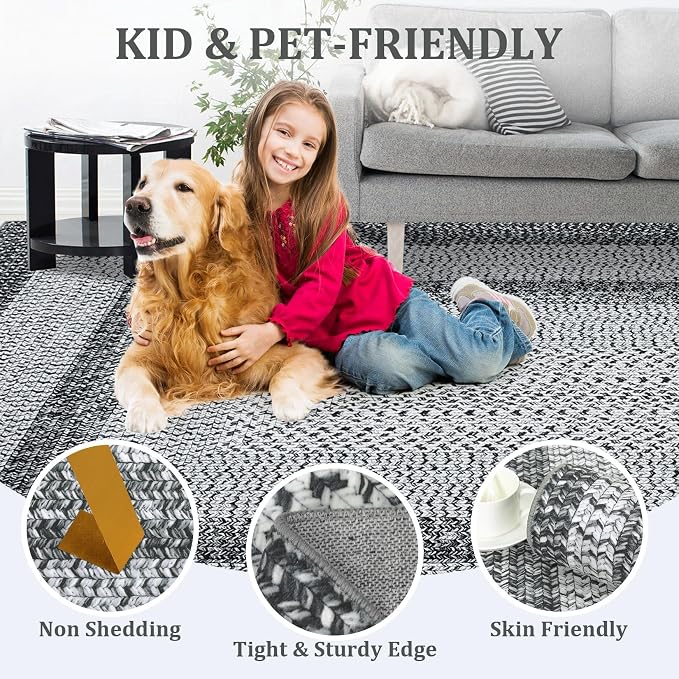 Modern Washable Rug 8x10 Rugs for Living Room Soft Bedroom Rug Grey Geometric Large Area Rug Non Slip Throw Rugs Non Shedding Stain Resistant Carpet for Nursery Dining Room 8'x10' Grey