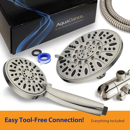 AquaDance 7" Premium High Pressure 3-way Rain & Handheld Shower Head Combo | Enjoy Dual 6-Setting Luxury Shower Heads Separately or Together for the Best of Both Worlds! Stainless Steel Hose - Nickel
