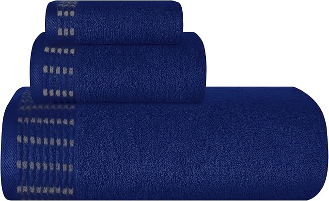 Ultra Soft 3 Pack Cotton Towel Set, Contains a Bath Towels 28x55 inch, a Hand Towels 16x24 inch & a Wash Coths 12x12 inch, Ideal Everyday use, Compact & Lightweight - Navy Blue