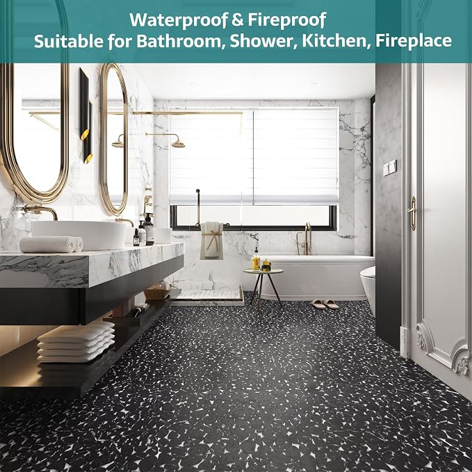 Pebble Tile, Pebble Tiles for Shower Floor Kitchen Backsplash Bathroom Black Marble Stone Look Wall and Floor Tile, 10 Sheets