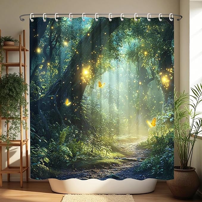 Enchanted Forest Shower Curtains,Nature Garden Green Shower Curtains for Bathroom,Funny Waterproof Polyester Fantasy Bathroom Decor,72x72 Inch