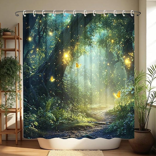 Enchanted Forest Shower Curtains,Nature Garden Green Shower Curtains for Bathroom,Funny Waterproof Polyester Fantasy Bathroom Decor,72x72 Inch