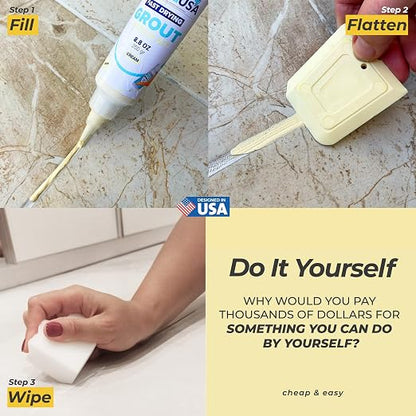 PentaUSA Premixed Tile Grout Repair - Cream Ivory (8.8oz/250g) | 5 beige shades with RAL codes, premixed acrylic sanded, bathroom shower kitchen tile, water-resistant, 24-hour cure, 29 sq ft