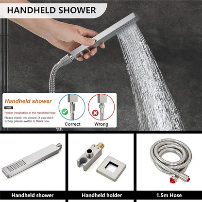 Midanya Rain Shower System with Tub Spout,10 Inch Brushed Nickel | with Valve&Trim Kit,All Metal,Square Rainfall Head,Handheld Sprayer,Waterfall Spout,Wall Mount,Bathroom Shower Tub Faucet Set