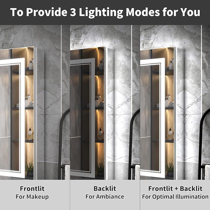 24x32-Inch Lighted Medicine Cabinet with Mirror,Removable 5X Magnificer | GFCI 1800W Outlet,Soft-Closed,Front&Backlit,Anti-Fog,Dimmable&Tunable,Sensor LED,Recessed/Surface,Adjustable Shelves