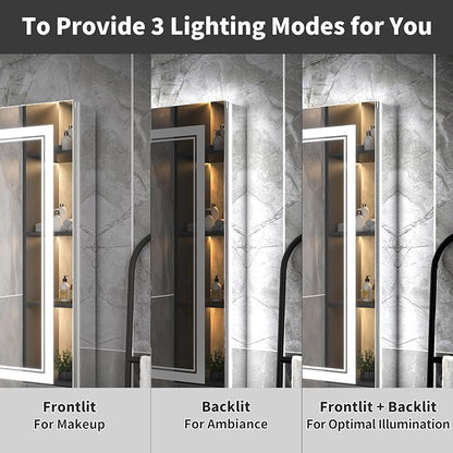 24x32-Inch Lighted Medicine Cabinet with Mirror,Removable 5X Magnificer | GFCI 1800W Outlet,Soft-Closed,Front&Backlit,Anti-Fog,Dimmable&Tunable,Sensor LED,Recessed/Surface,Adjustable Shelves