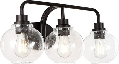 JONATHAN Y 26.25" Oil Rubbed Bronze Farmhouse LED Vanity Light Wall Sconce for Bathroom, Clear Seeded Glass Shade, Industrial Iron Indoor Fixture, LED Bulb Included (JYL7528A)