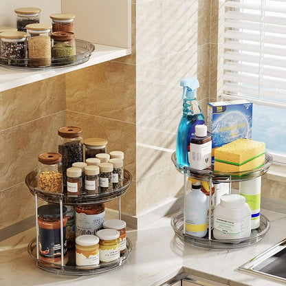 LAMU 2 Pack 2 Tier Lazy Susan Turntable Organizer 9.25'' Rotating Spice Rack Organization for Cabinet, Kitchen, Pantry, Countertop, Bathroom, Vanity, Medicine Cabinet Organizer, Grey