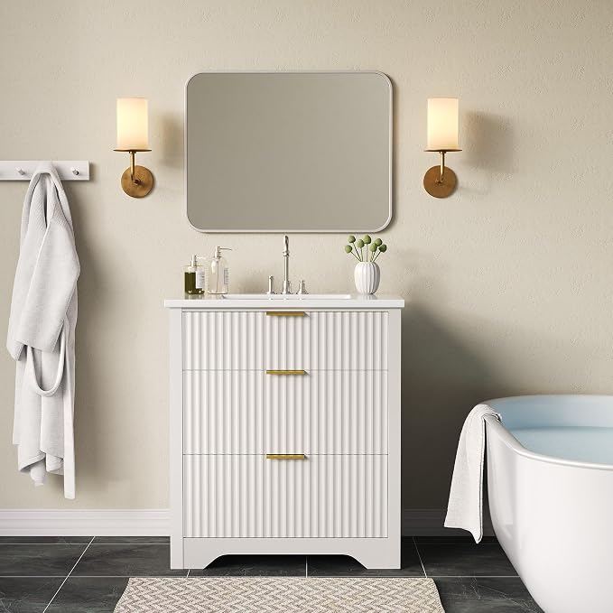 GarveeHome 36 Inch Bathroom Vanity with Sink, Fluted Bathroom Sink Cabinet