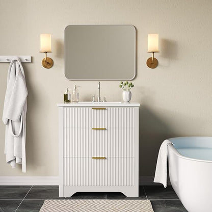 GarveeHome 36 Inch Bathroom Vanity with Sink, Fluted Bathroom Sink Cabinet