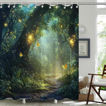 Enchanted Forest Shower Curtains,Nature Garden Green Shower Curtains for Bathroom,Funny Waterproof Polyester Fantasy Bathroom Decor,72x72 Inch