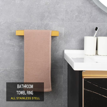 GERZWY Gold Stainless Steel Towel Holder Towel Hanger Towel Ring for Bathroom Lavatory Wall Mount Contemporary Style