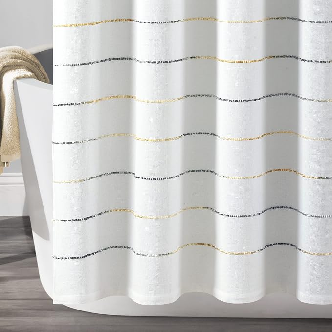 Lush Decor Ombre Stripe Yarn Dyed Cotton Shower Curtain, 72" W x 72" L, Yellow & Gray - Fabric Shower Curtains - Striped Bathroom Curtain - Farmhouse & Coastal Decor