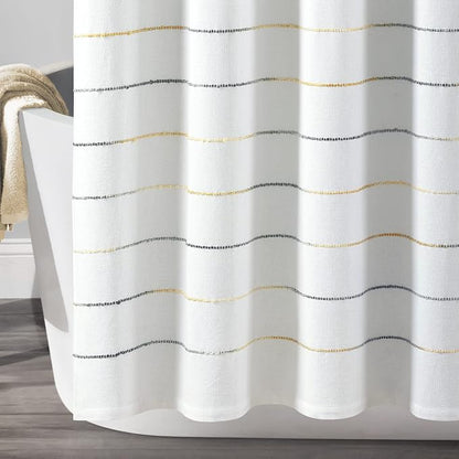 Lush Decor Ombre Stripe Yarn Dyed Cotton Shower Curtain, 72" W x 72" L, Yellow & Gray - Fabric Shower Curtains - Striped Bathroom Curtain - Farmhouse & Coastal Decor