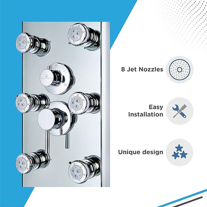 Blue Ocean 52" Aluminum SPA392M Shower Panel Tower System with Rainfall Shower Head and 8 Adjustable Massage Jets