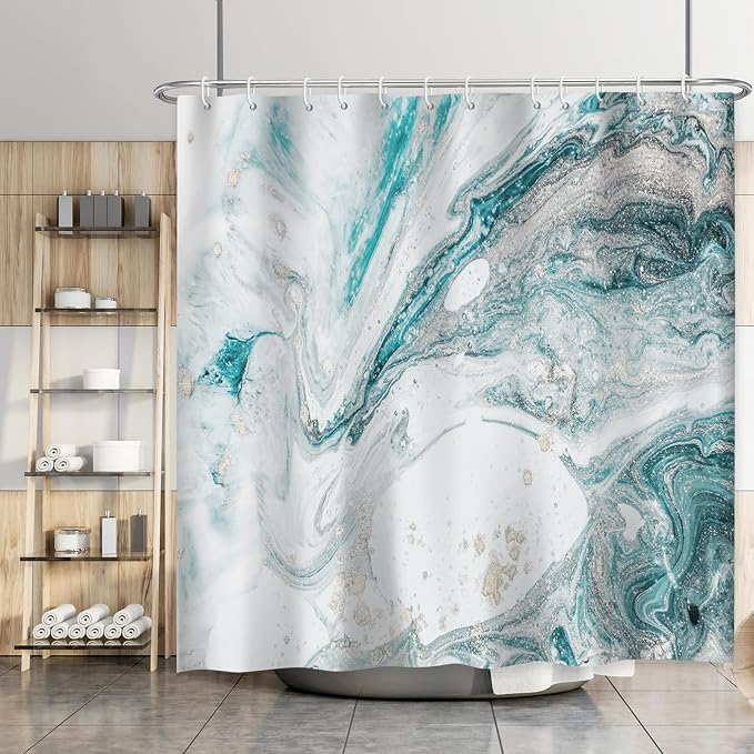 Teal Marble Shower Curtain Turquoise Aqua Modern Abstract Art Shower Curtains for Bathroom Waterproof Polyester Fabric Bathroom Curtain 72 x 72 Inch with 12 Hooks