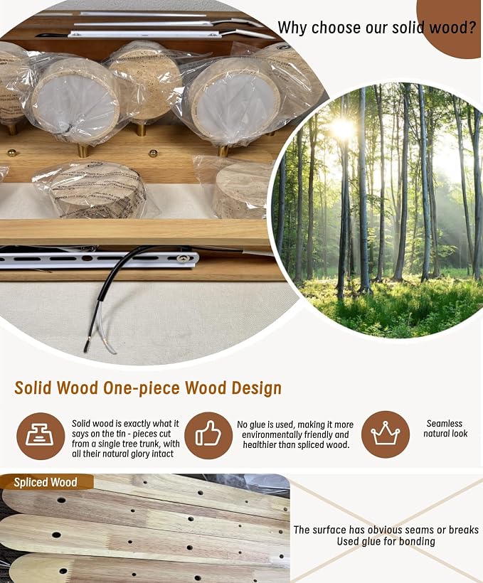 Farmhouse Wood Bathroom Vanity Light Natural Stone Shade | Nordic Style Travertine Linear Bathroom Light Fixture 3 Lights Rotatable LED Wall Light Over Mirror - Natural Wood Color