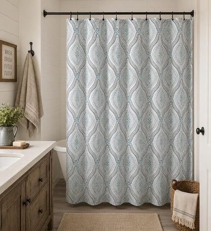 Beige Floral Damask Paisley Fabric Bathroom Shower Curtain, 70" x 72" | Elegant Modern Fabric with Hues of Beige Green Taupe, Luxury Hotel Rustic Boho Farmhouse Décor