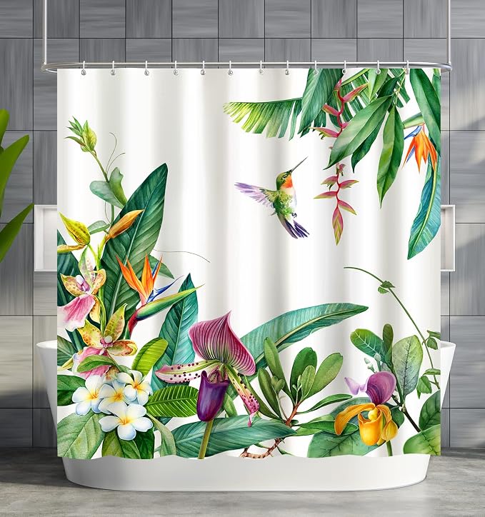 Shower Curtain Hummingbird, Spring Flowers Shower Curatin Plants Floral Waterproof Polyester Quick-Drying shower curtain Set for Bathroom 72x72 with 12 Hooks, Machine Washable barh Curtains