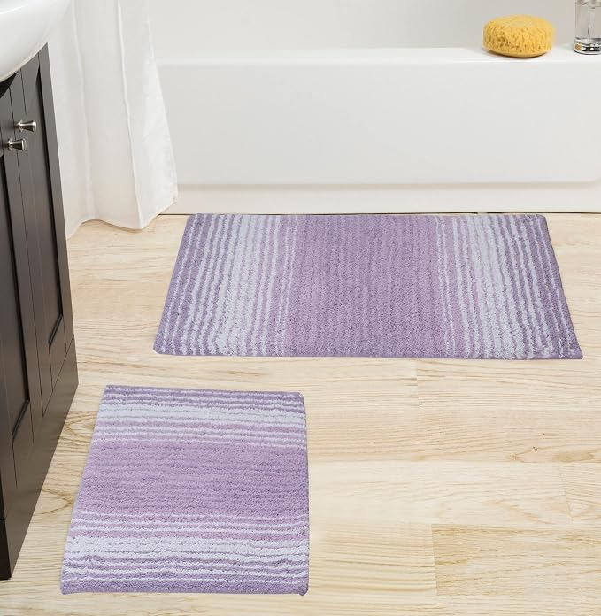 Home Weavers 100% Cotton Gradiation Collection Bathroom Décor | Washable Rug | Bathroom Mat | Kitchen Mat | Bathroom Rug Set | Bath Mat Set | Bath Floor Mat Non Slip, 2 Piece Set(S+M), Purple