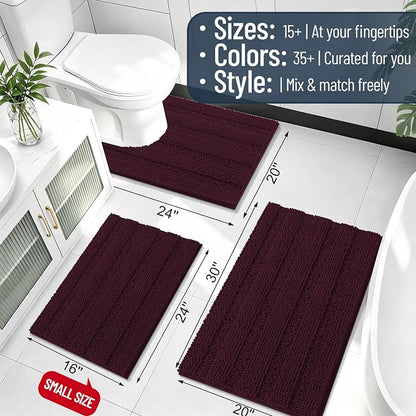 Smiry Thick Chenille Bathroom Runner Rugs 44x24, Bath Mat, Black Cherry | Quick‑Dry & Machine Washable, Non‑Slip Bath Carpet, Soft Striped Bath Rugs for Tub & Shower, Modern Home Decor Accessories