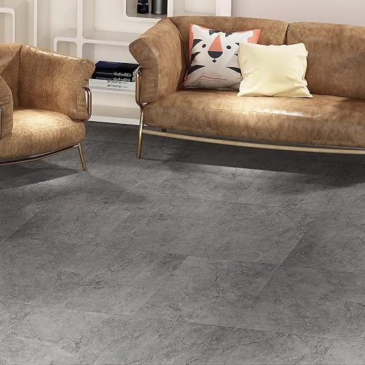 Livelynine Industrial Concrete Vinyl Flooring Peel and Stick Floor Tile Stickers Waterproof Vinyl Floor Tiles for Bathroom Kitchen Self Adhesive Laminate Flooring Sticky Floor Covering 12X12 In 4-Pack