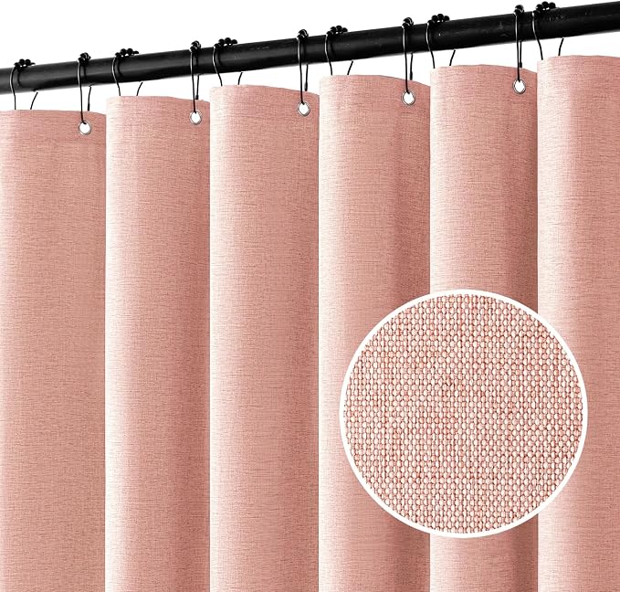 MIULEE Linen Fabric Shower Curtain Blush Pink W72*L72 12 Metal Hooks | Modern, Heavy Duty, Shower Curtain Set, Waterproof Thick Cloth Shower Curtains, Bathroom Hotel Bathtub, Washable