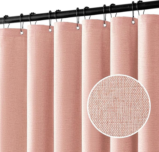 MIULEE Linen Fabric Shower Curtain Blush Pink W72*L72 12 Metal Hooks | Modern, Heavy Duty, Shower Curtain Set, Waterproof Thick Cloth Shower Curtains, Bathroom Hotel Bathtub, Washable