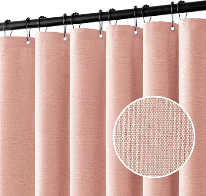 MIULEE 72 x 84 Extra Long Linen Shower Curtain Blush Pink 12 Metal Hooks | Washable, Fabric Shower Curtain, Waterproof Neutral Thick Cloth Shower Curtain, Bathroom Hotel Bathtub