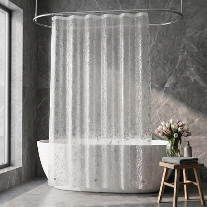 EurCross Frosted Clear Shower Curtain with Floral and Foliage Texture, Flexibility PVC-Free PEVA Botanical Design Shower Curtain Liner with 3 Heavy Duty Magnetic Magnets 72X72inch